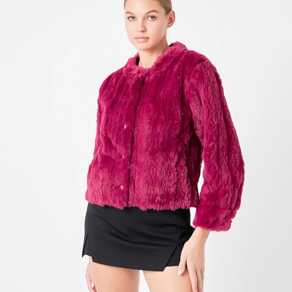 Endless Rose Fuchsia Faux Fur Coat/Jacket with Gold Buttons NWOT (XS) - Picture 1 of 11